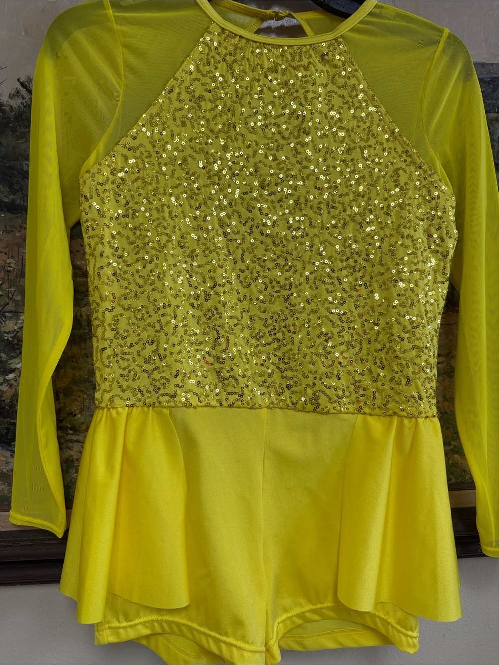 Weissman Yellow Sequin Long-Sleeve Mini Dress